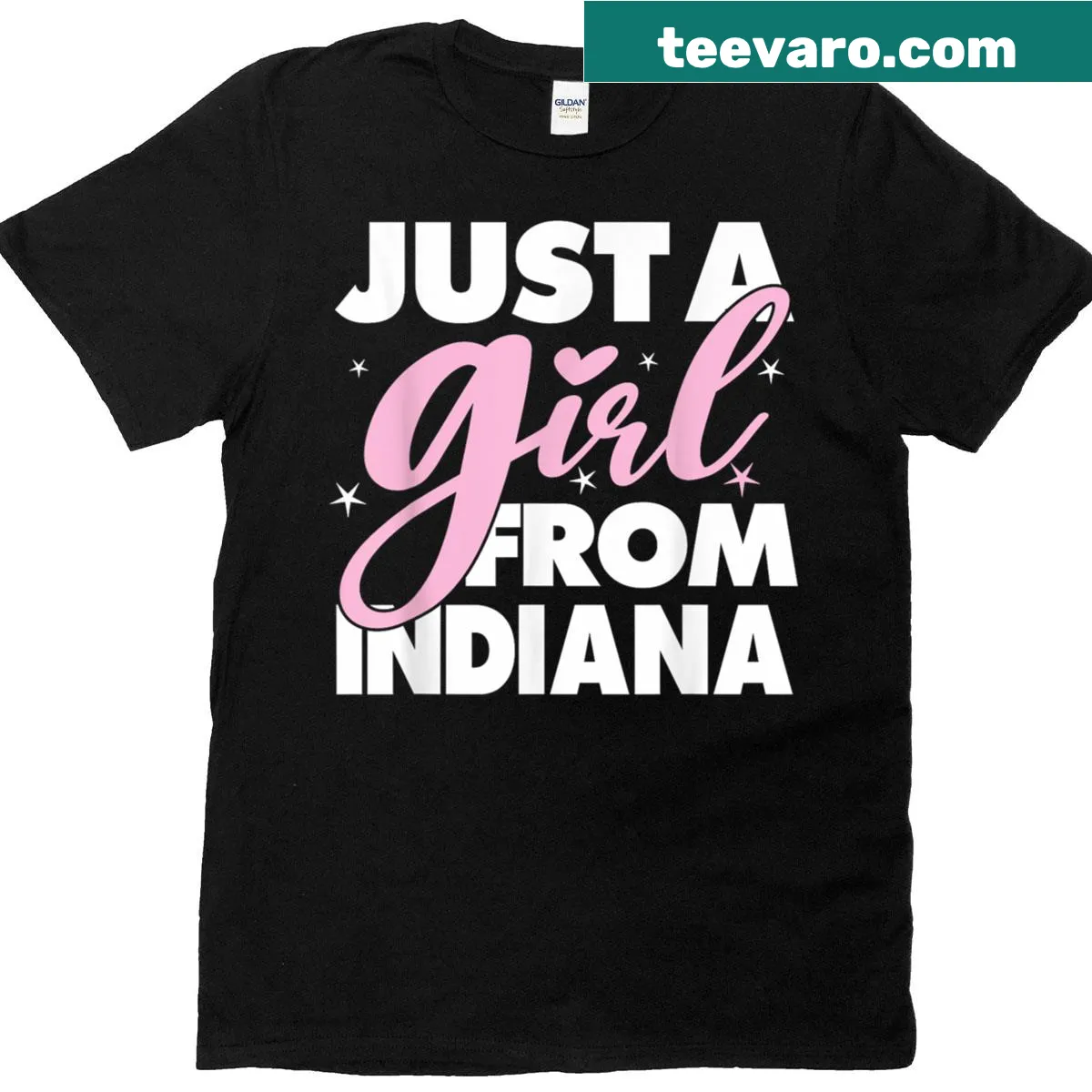 Indiana pride t-shirt with the text Just A Girl From Indiana — on a men's t-shirt