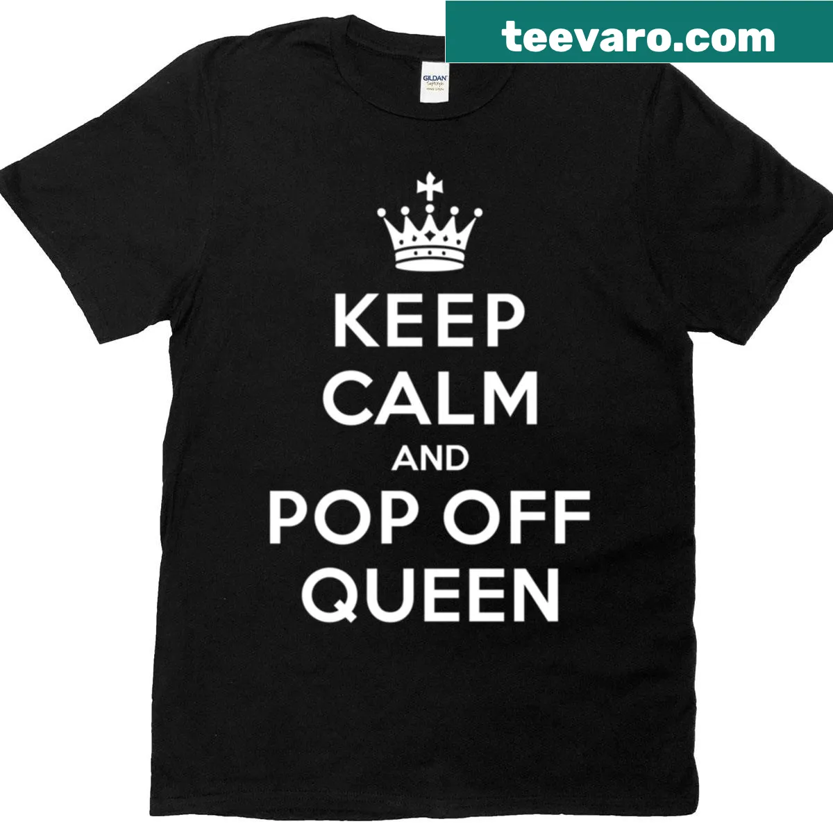 Oversized T-shirt with 'Keep Calm And Pop Off Queen' text — on a men's t-shirt