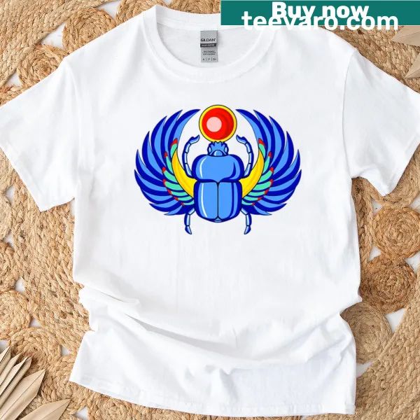 Stylized Kheper beetle graphic on an active t-shirt