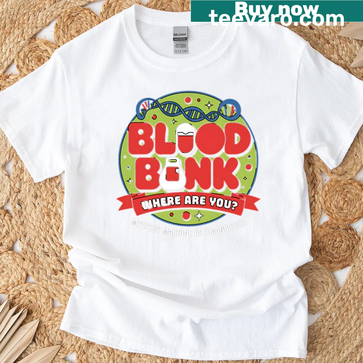 T-shirt recognizing Lab Week 2025 and the blood bank team. — on a men's t-shirt
