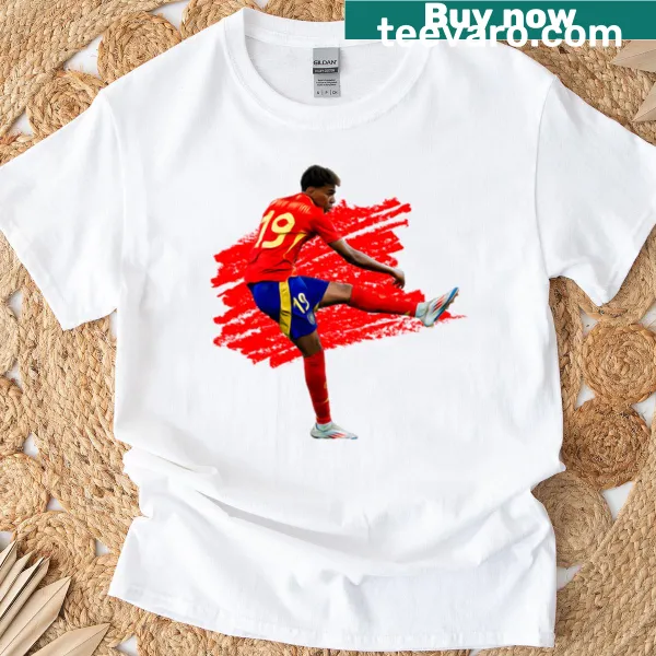 Sticker design of Lamine Yamal on a football t-shirt