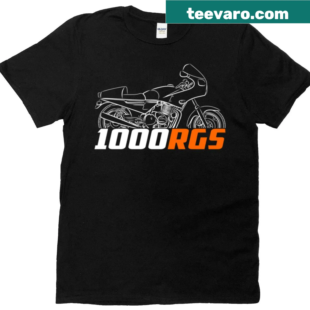 Graphic T-shirt featuring Laverda 1000 Rgs motorcycle design — on a men's t-shirt
