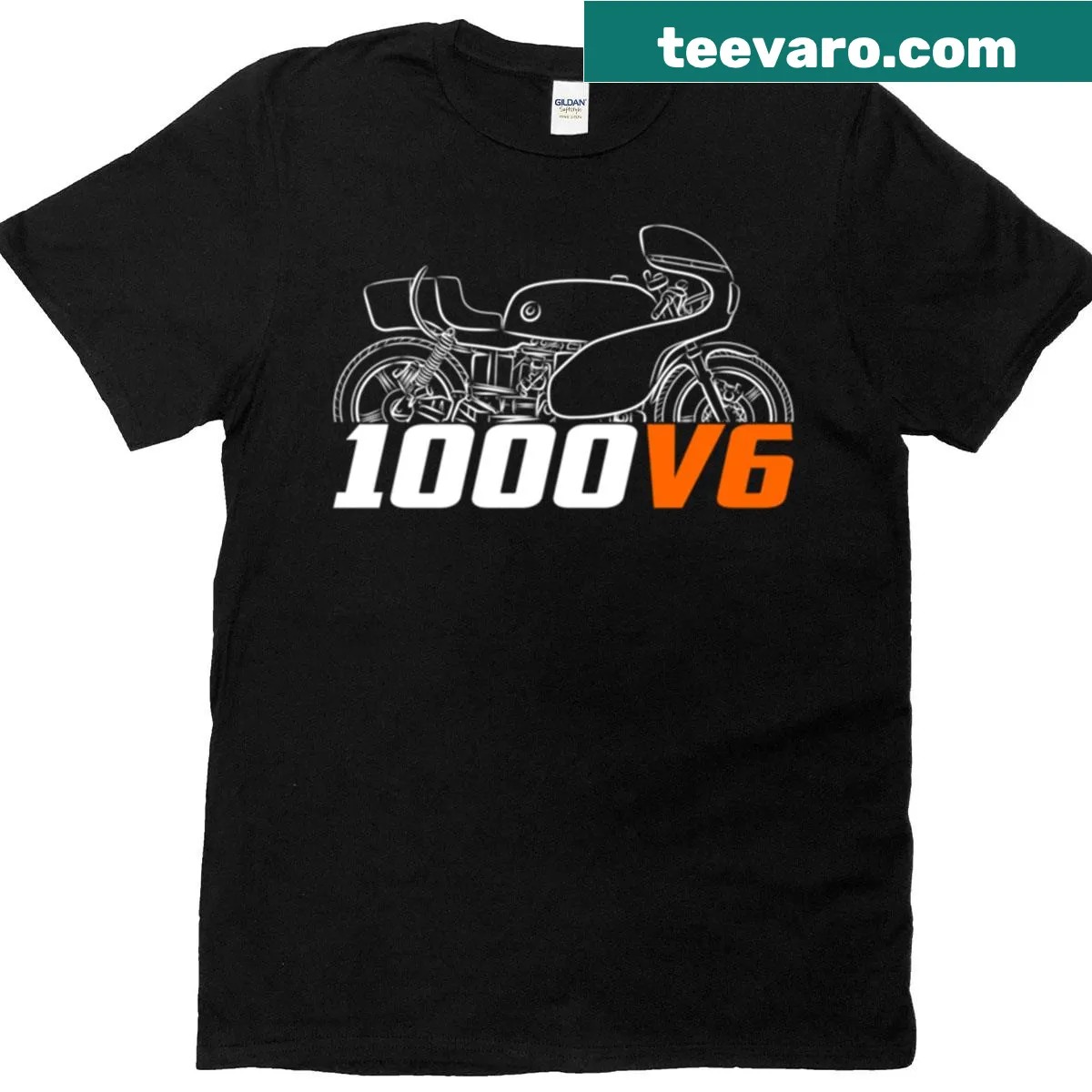 Laverda 1000 V6 emblem on motorcycle T-shirt — on a men's t-shirt