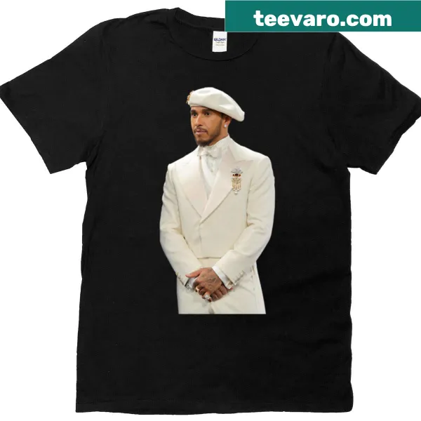 Chic graphic T-shirt for Lewis Hamilton Met Gala appearance.