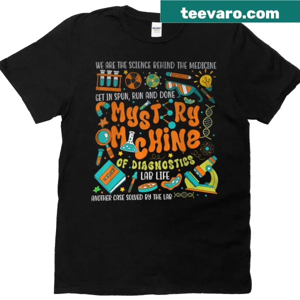 Illustrative graphic of lab tools for diagnostics on a student T-shirt.