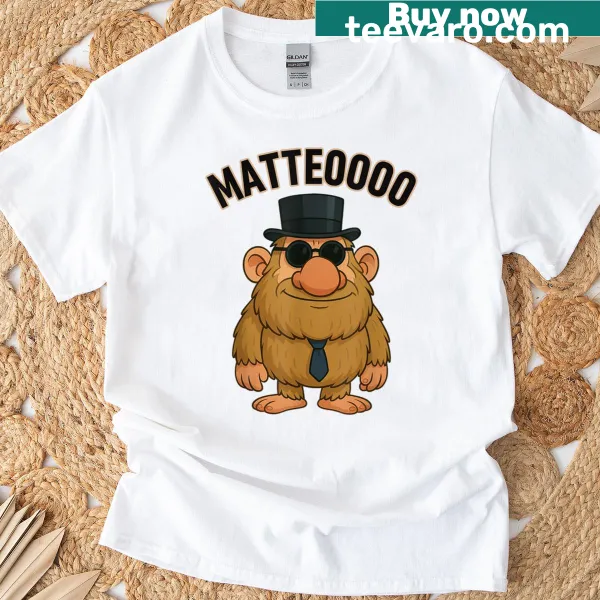 Cartoon graphic featuring Matteo Mateo meme on a T-shirt