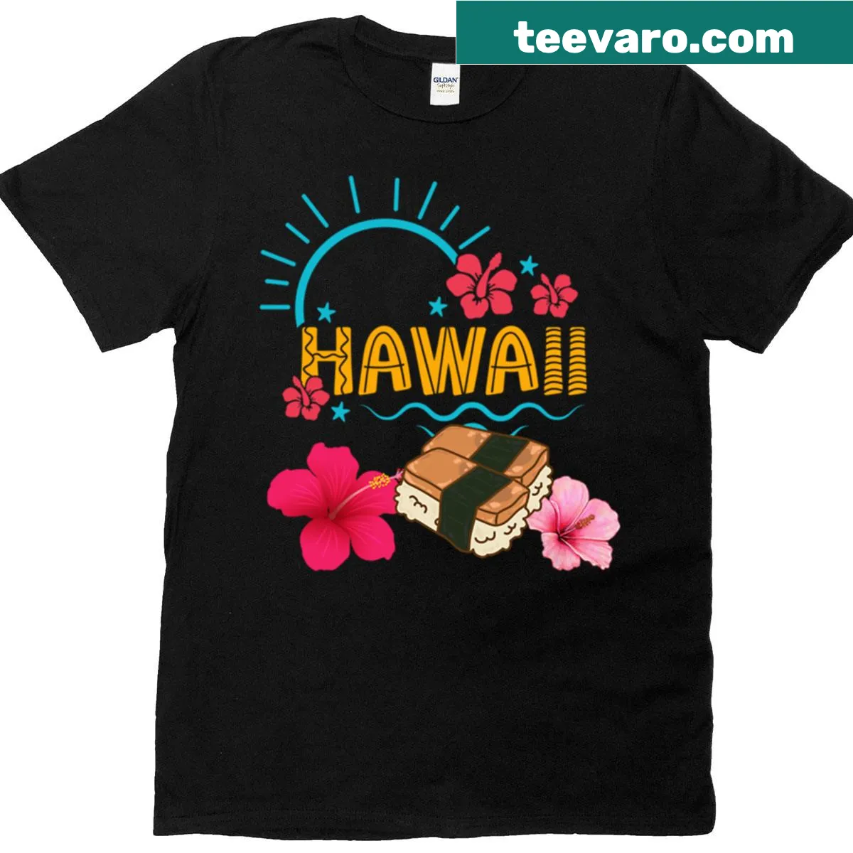 Illustrated Musubi design T-shirt celebrating Hawaiian culture — on a men's t-shirt