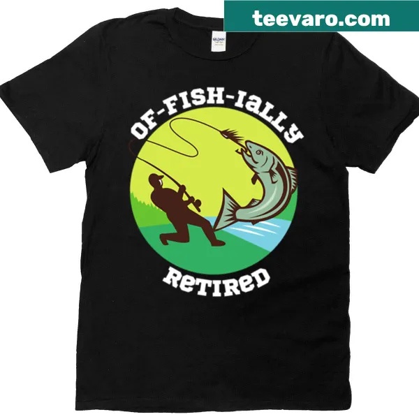 Fun T-shirt with 'Off-fish-ially Retired' text and illustrations