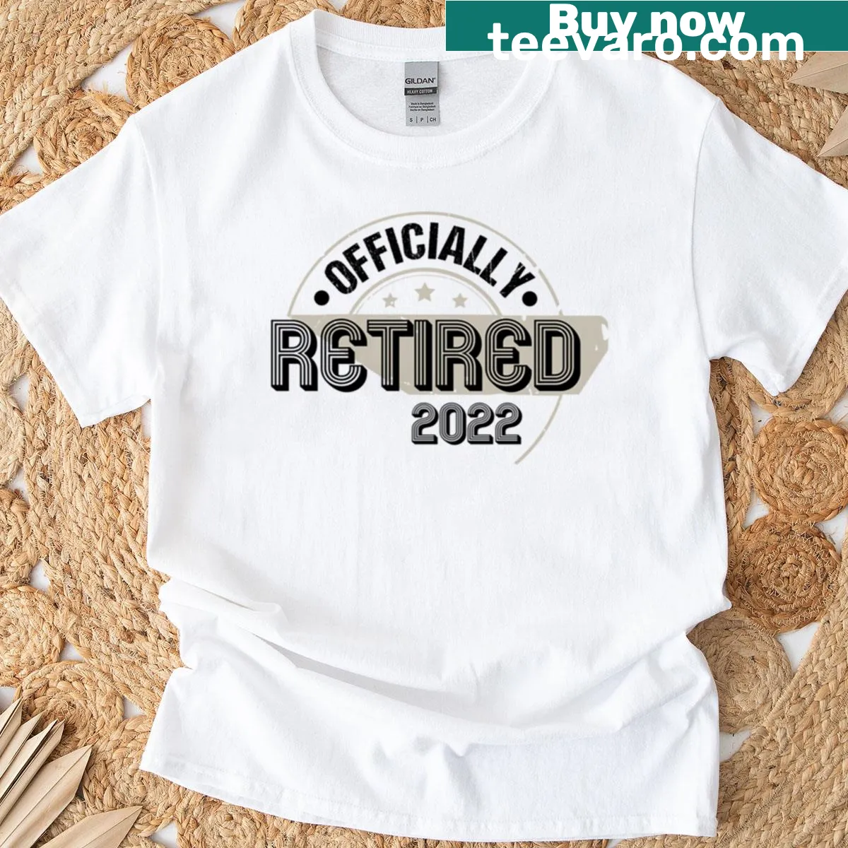 T-shirt with 'Officially Retired 2022' text — on a men's t-shirt