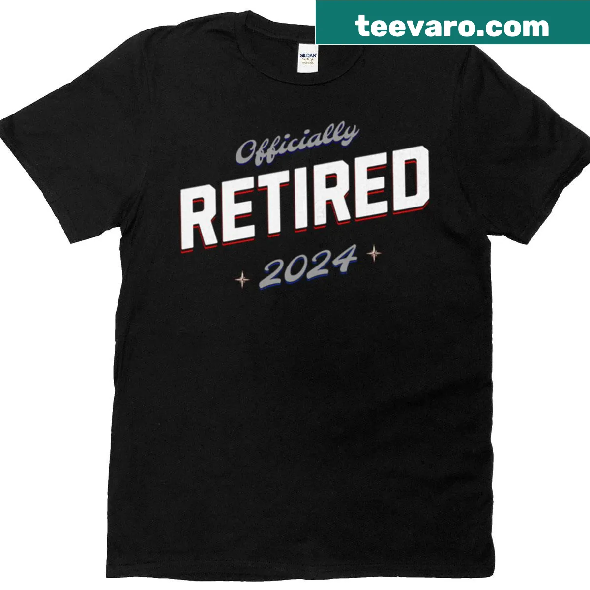 Casual T-shirt with 'Officially Retired 2024' saying — on a men's t-shirt