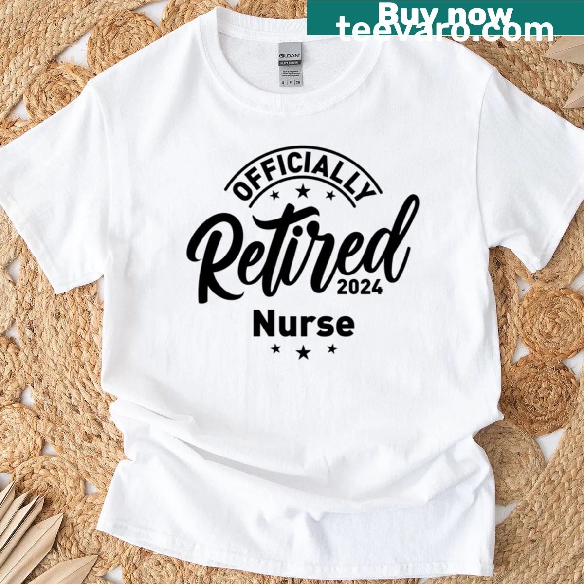 T-shirt with 'Officially Retired 2024 Nurse' text — on a men's t-shirt