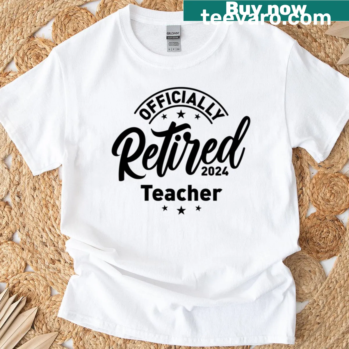 T-shirt with 'Officially Retired 2024 Teacher' printed — on a men's t-shirt