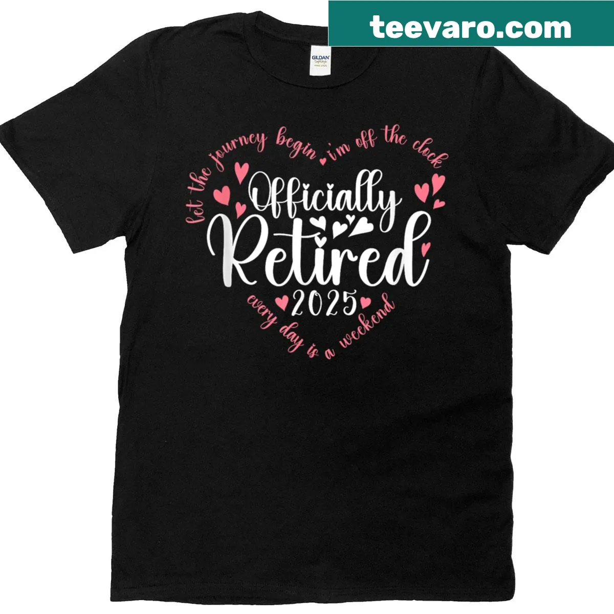 Heart design with text 'Officially Retired 2025' for women — on a men's t-shirt