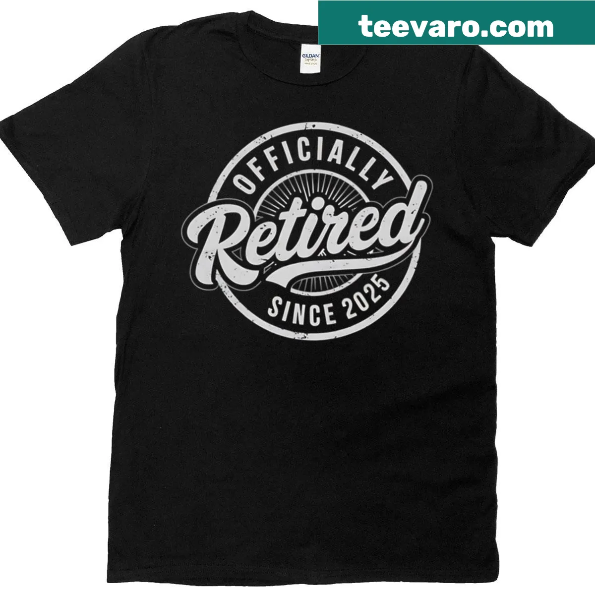 Text 'Officially Retired Since 2025' on T-shirt — on a men's t-shirt