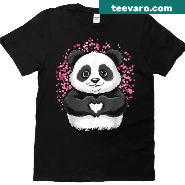Cute panda heart design t-shirt for kids and women