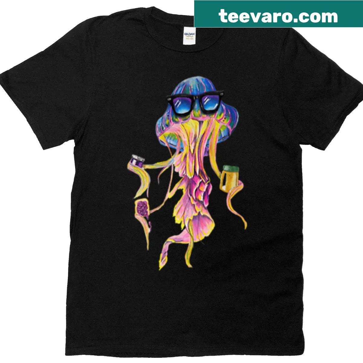 Funny T-shirt featuring a whimsical peanut butter jelly fish — on a men's t-shirt