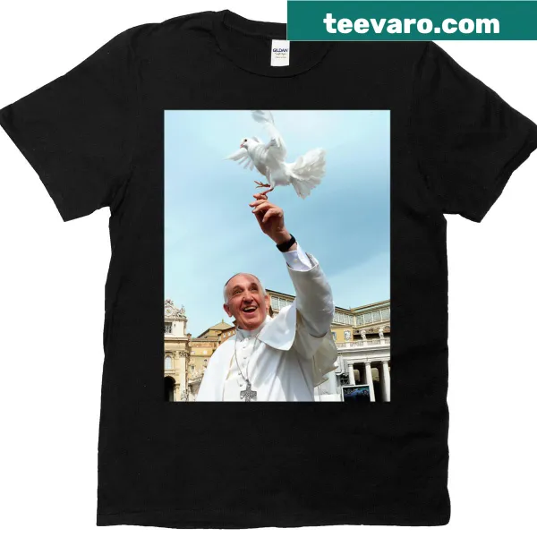 Illustrative T-shirt featuring Pope Francis and a dove