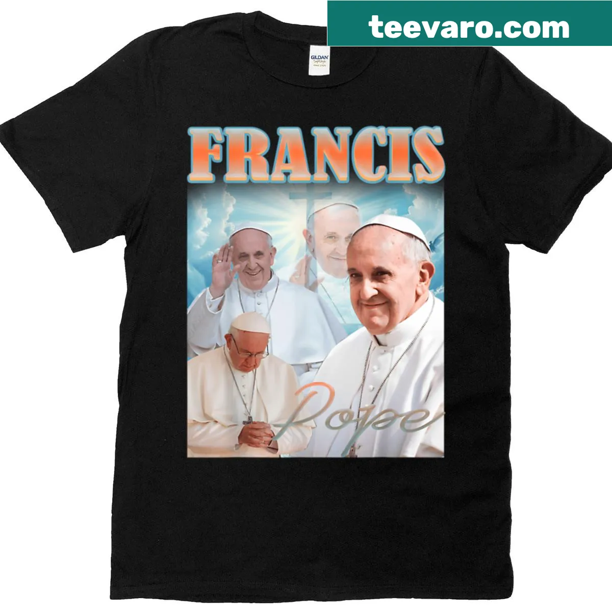 Pope Francis graphic on a T-shirt reflecting faith — on a men's t-shirt