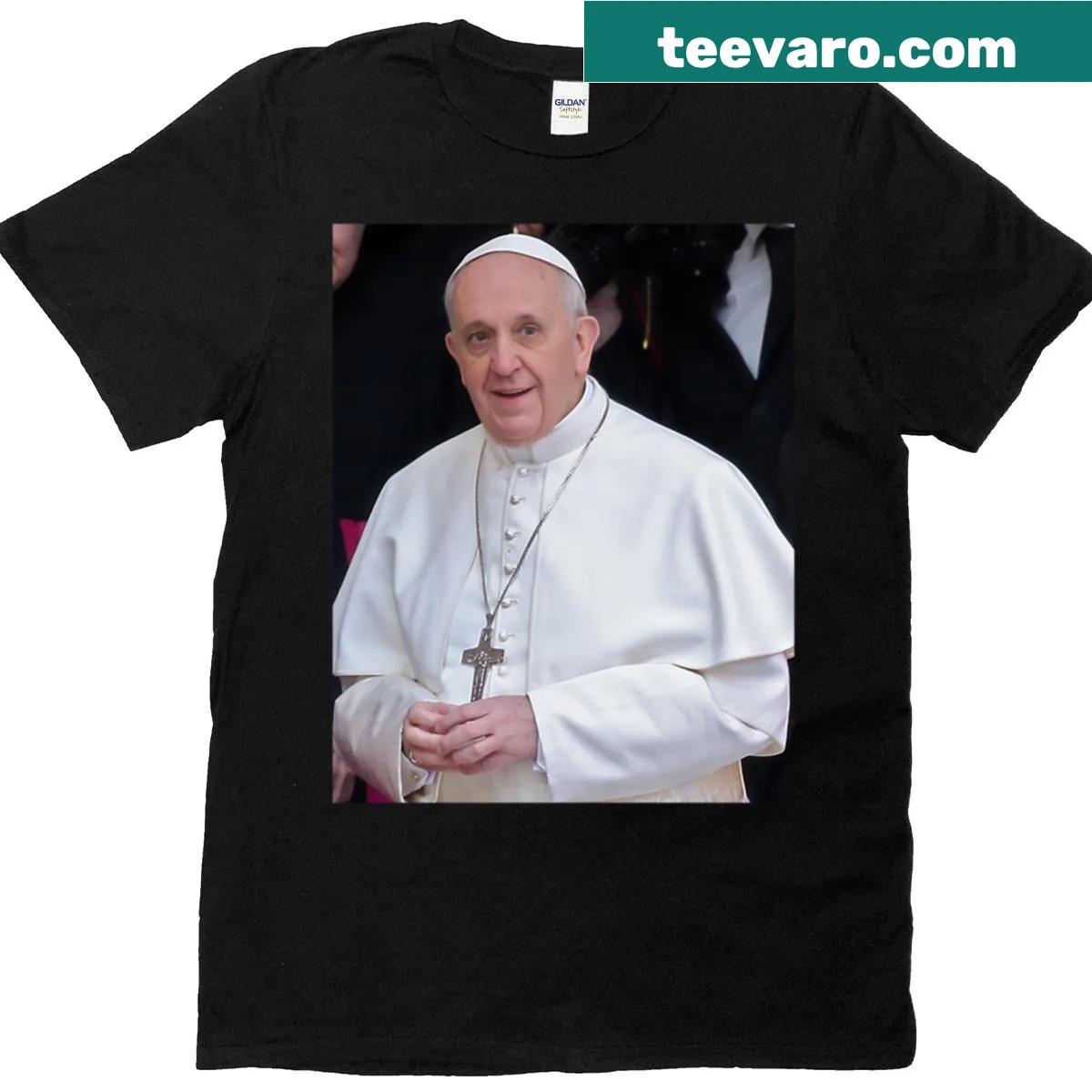 T-shirt featuring the name Pope Francis in a straightforward design — on a men's t-shirt