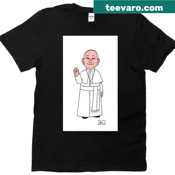 Pope Francis smiling and waving design on a T-shirt
