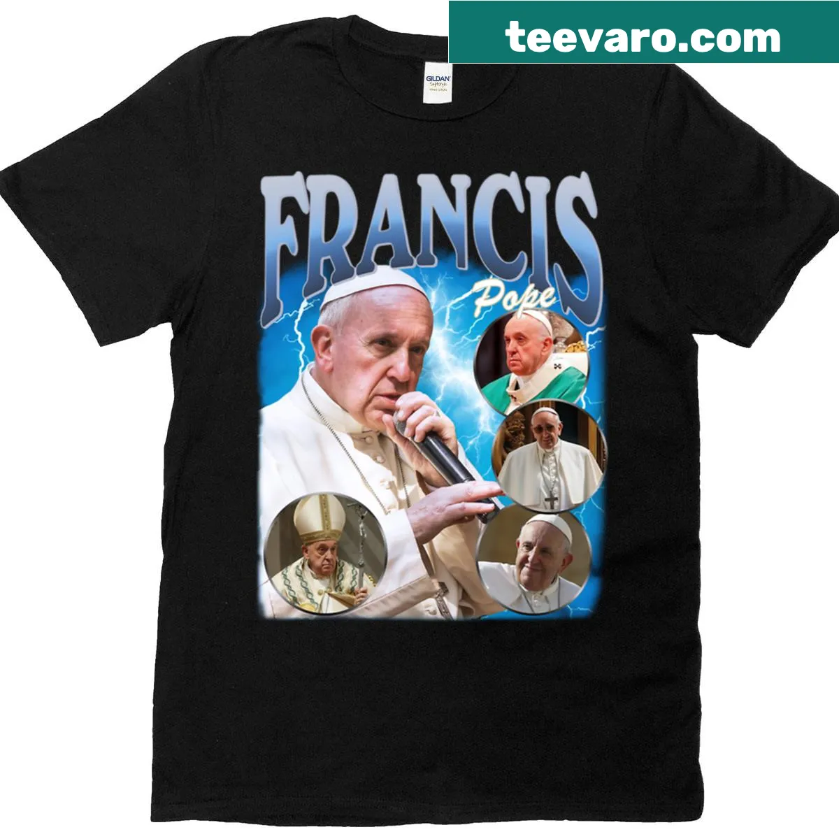 Vintage t-shirt featuring design inspired by Pope Francis — on a men's t-shirt