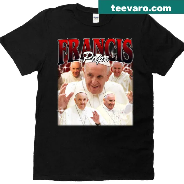 Vintage T-shirt featuring a RIP message honoring Pope Francis with classic design