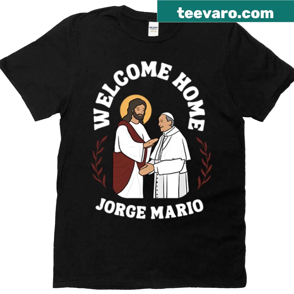 Pope Francis with Jesus graphic on a T-shirt — on a men's t-shirt