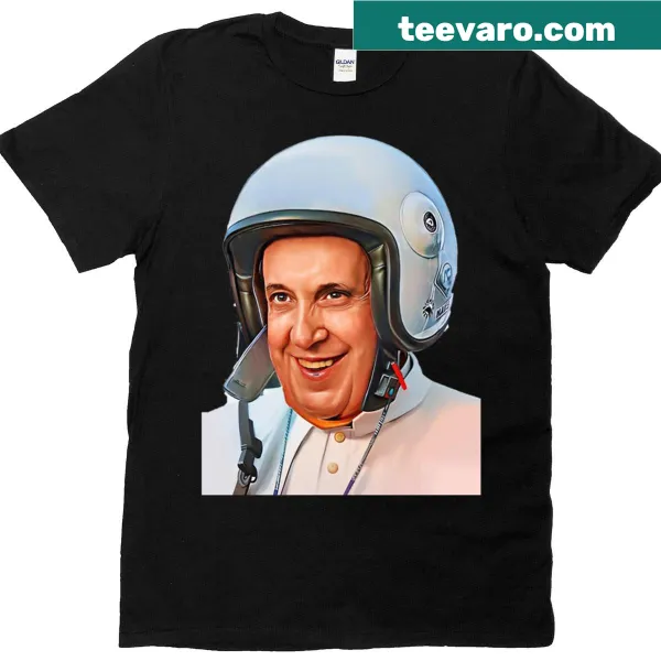 Oversized t-shirt with a playful Pope in a helmet illustration