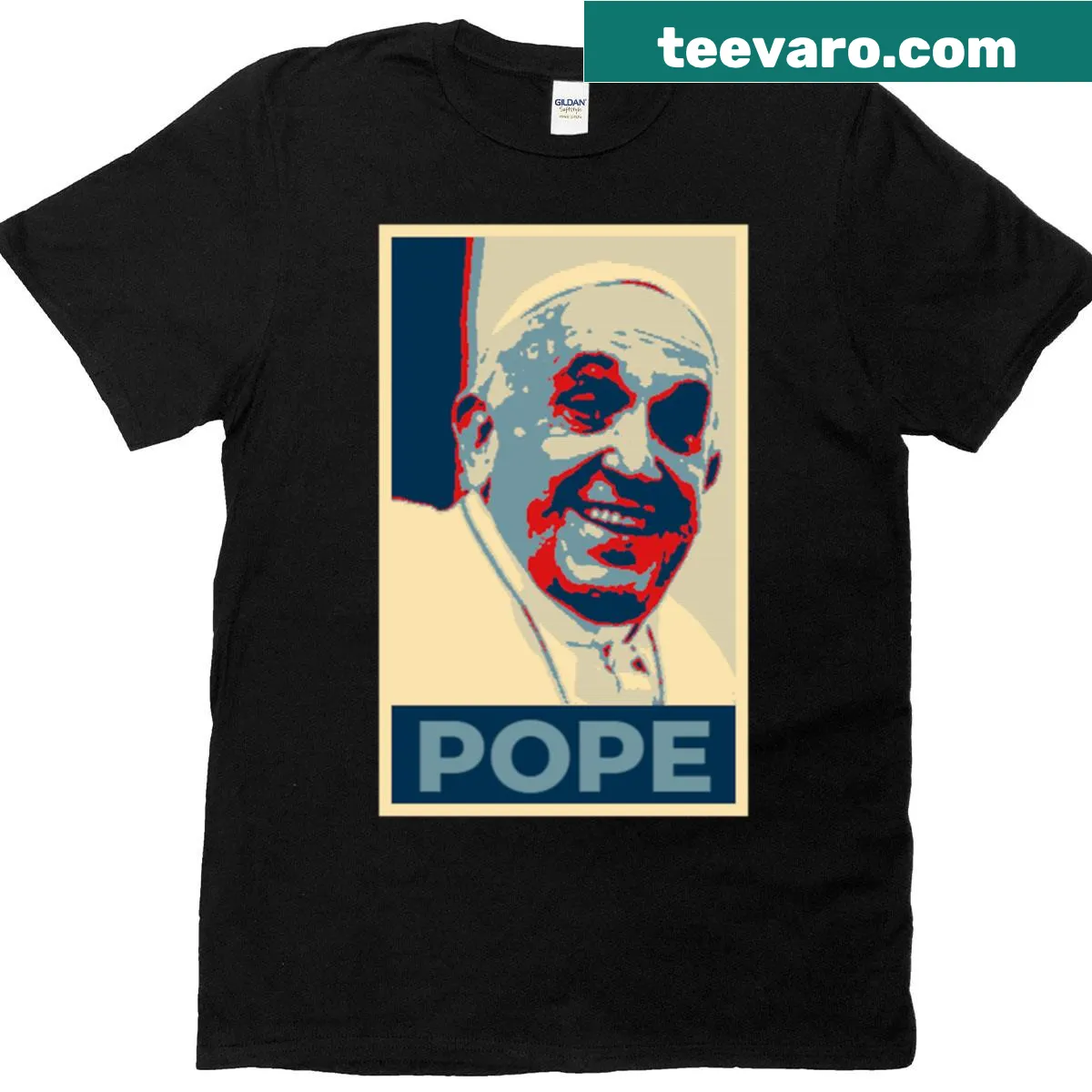Illustrated T-shirt featuring the Pope — on a men's t-shirt
