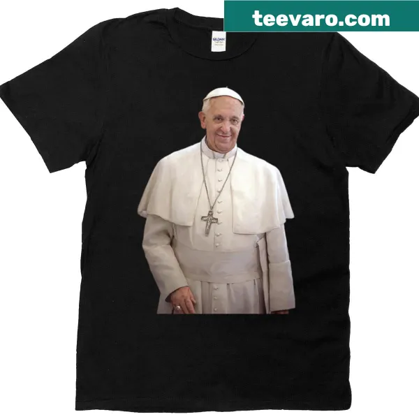 Portrait of Pope Francis smiling on a T-shirt
