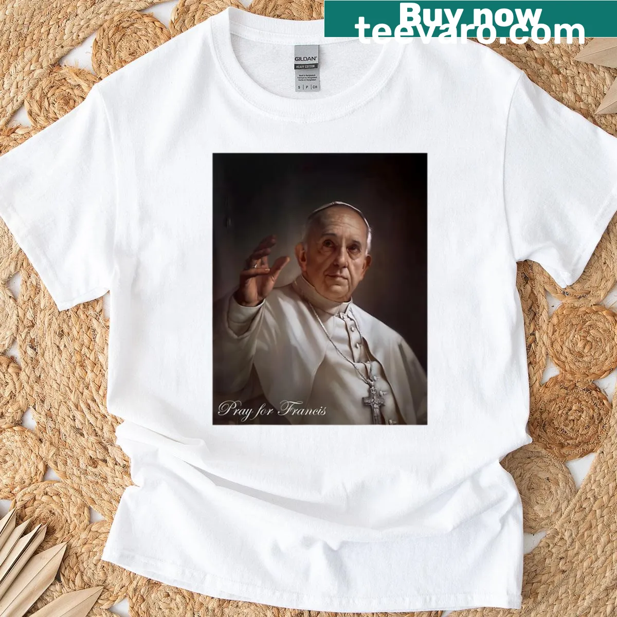 Text 'Pray For Francis' promoting support in a simple design — on a men's t-shirt