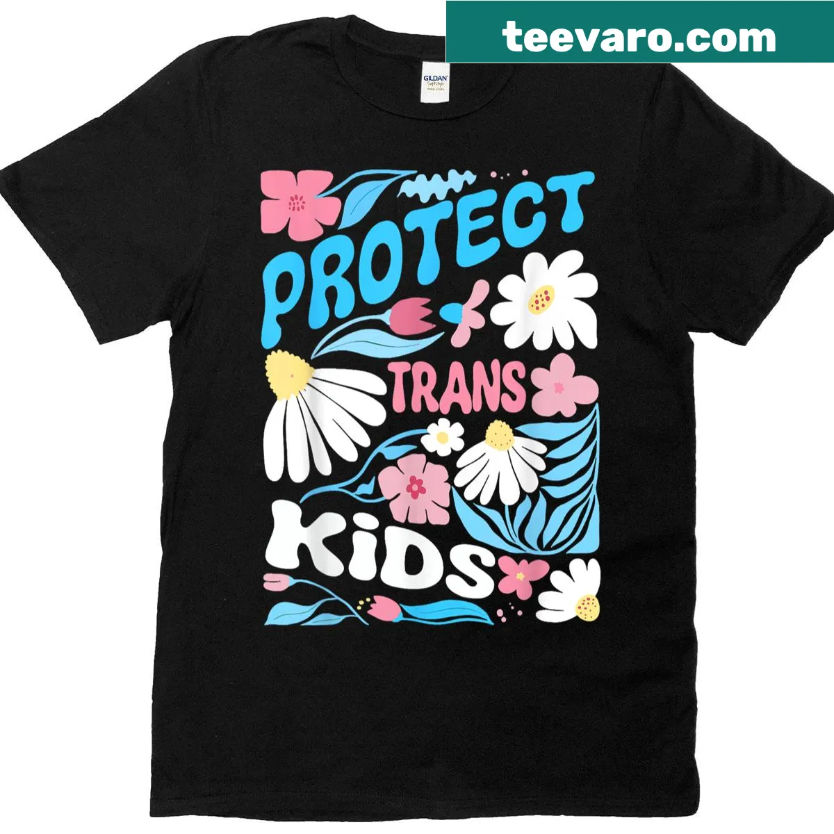 T-shirt with protective message for trans kids and pride flag — on a men's t-shirt
