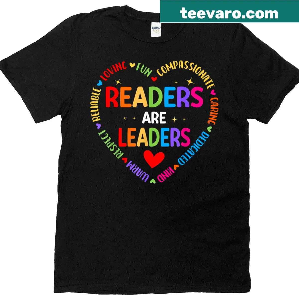 T-shirt with 'Readers Are Leaders' text for teachers and book lovers — on a men's t-shirt