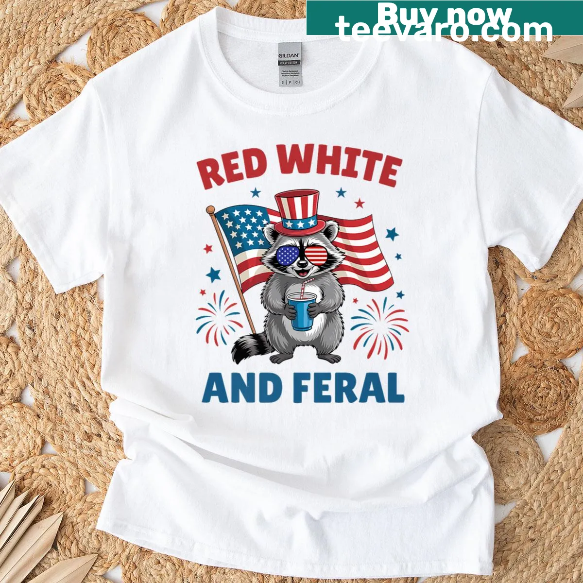 Funny raccoon design in red, white, and blue for July 4th girls. — on a men's t-shirt