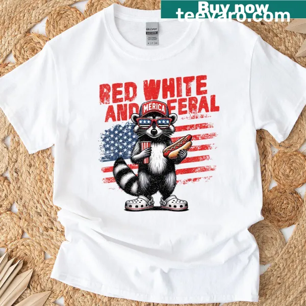 Funny raccoon-themed July 4th t-shirt with a humorous saying.