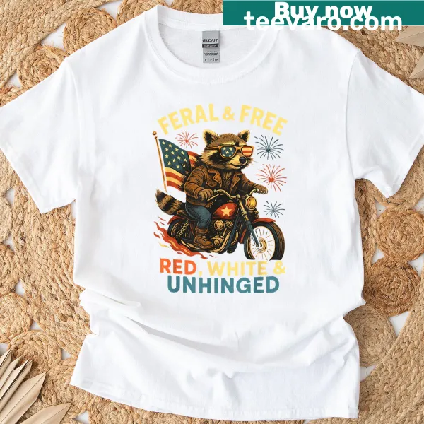 Vintage-style tank top with a funny raccoon for July 4th.