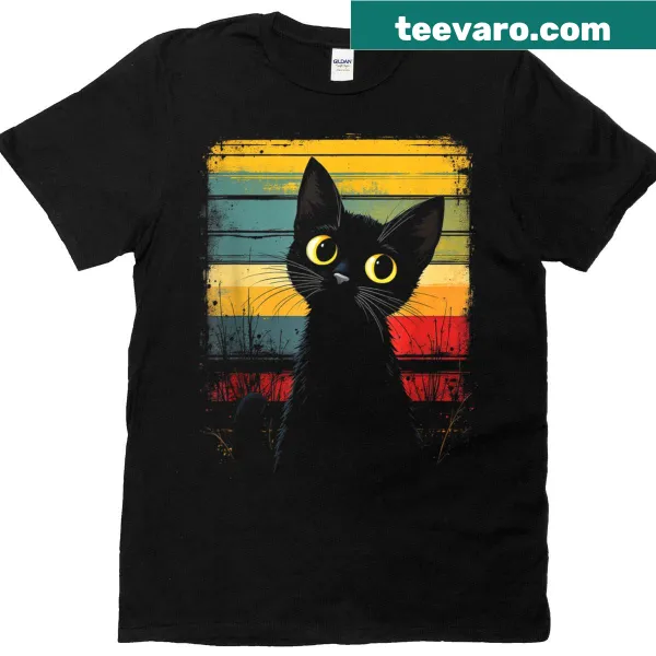 Retro T-shirt featuring a charming illustration of a cat motif