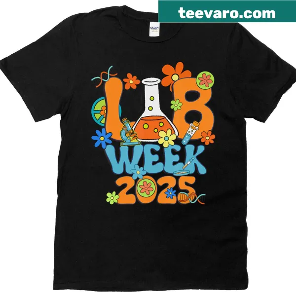 T-shirt celebrating Lab Week 2025 with medical science text