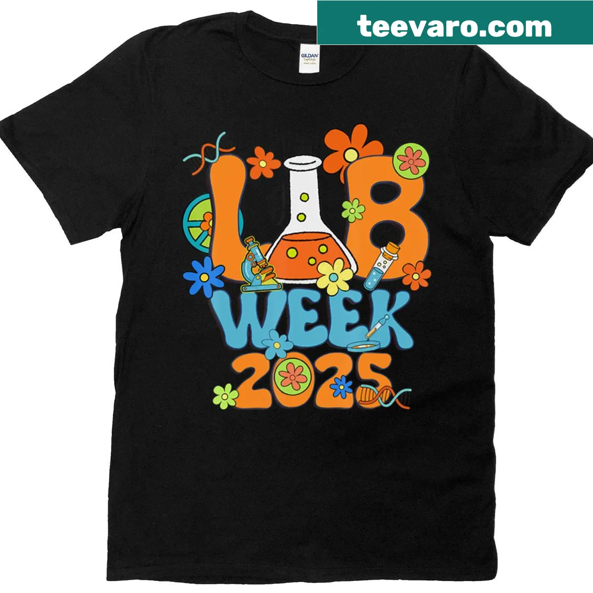 T-shirt celebrating Lab Week 2025 with medical science text — on a men's t-shirt
