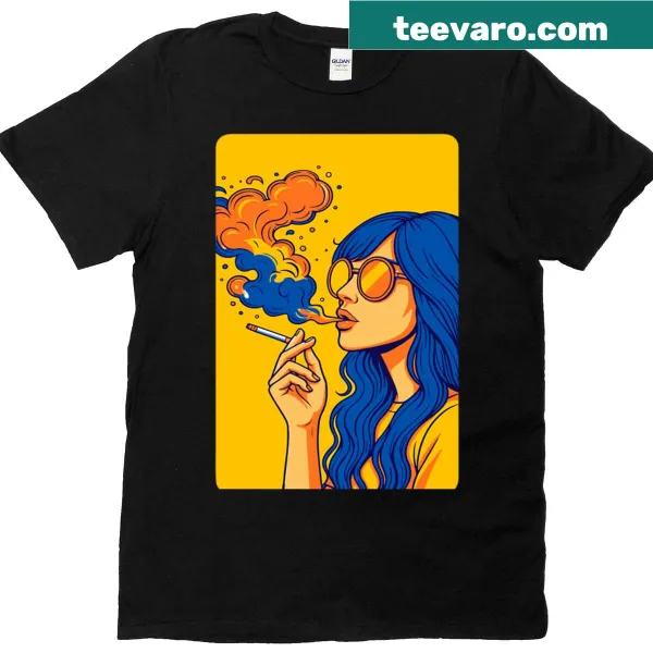 Cartoon graphic of a sad girl on a t-shirt