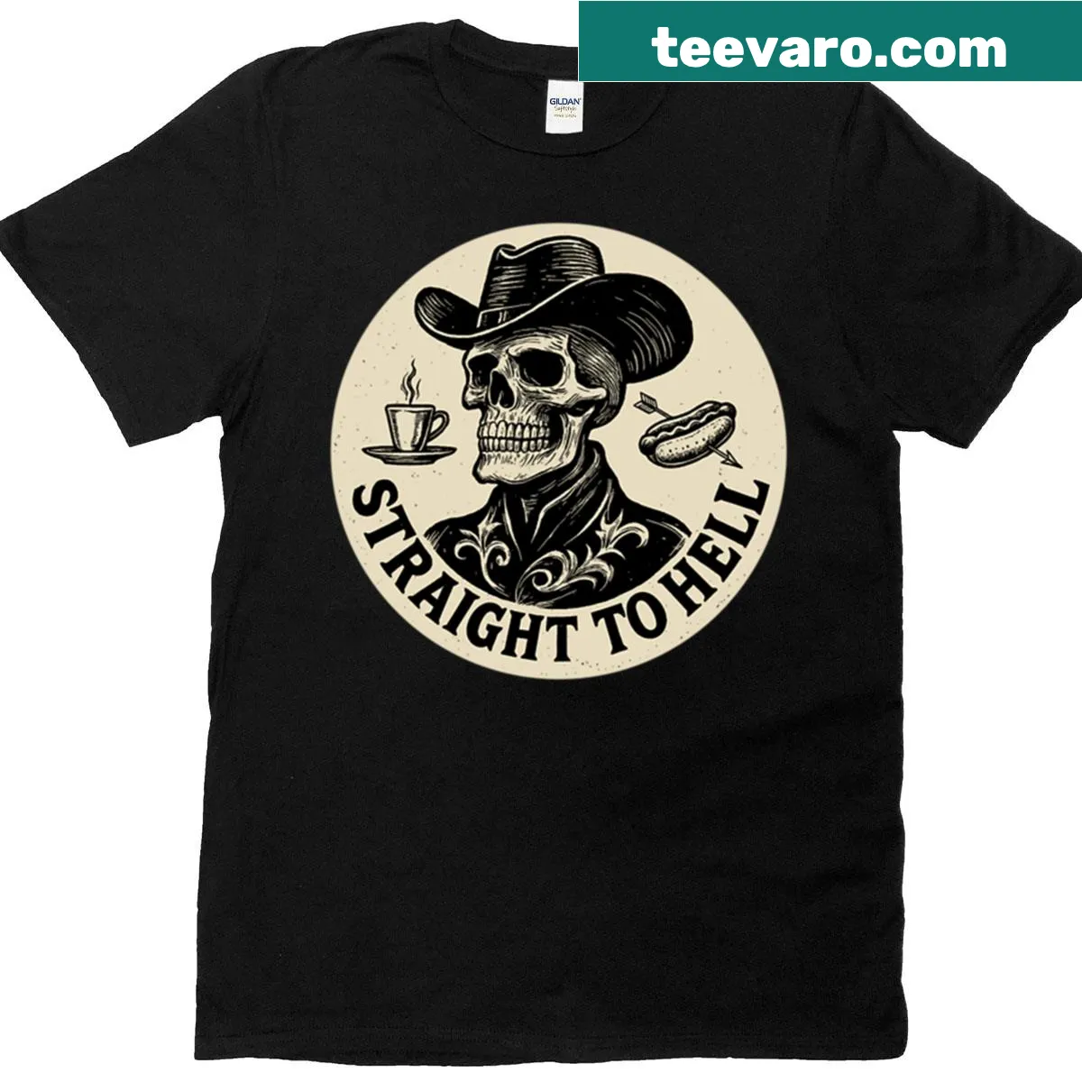 Cowboy cult graphic with a skull on an oversized tee — on a men's t-shirt
