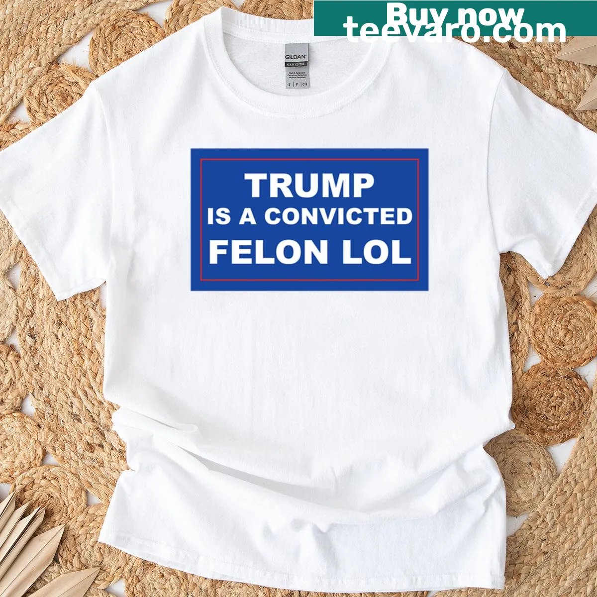 Text design T-shirt stating Trump Is A Convicted Felon — on a men's t-shirt
