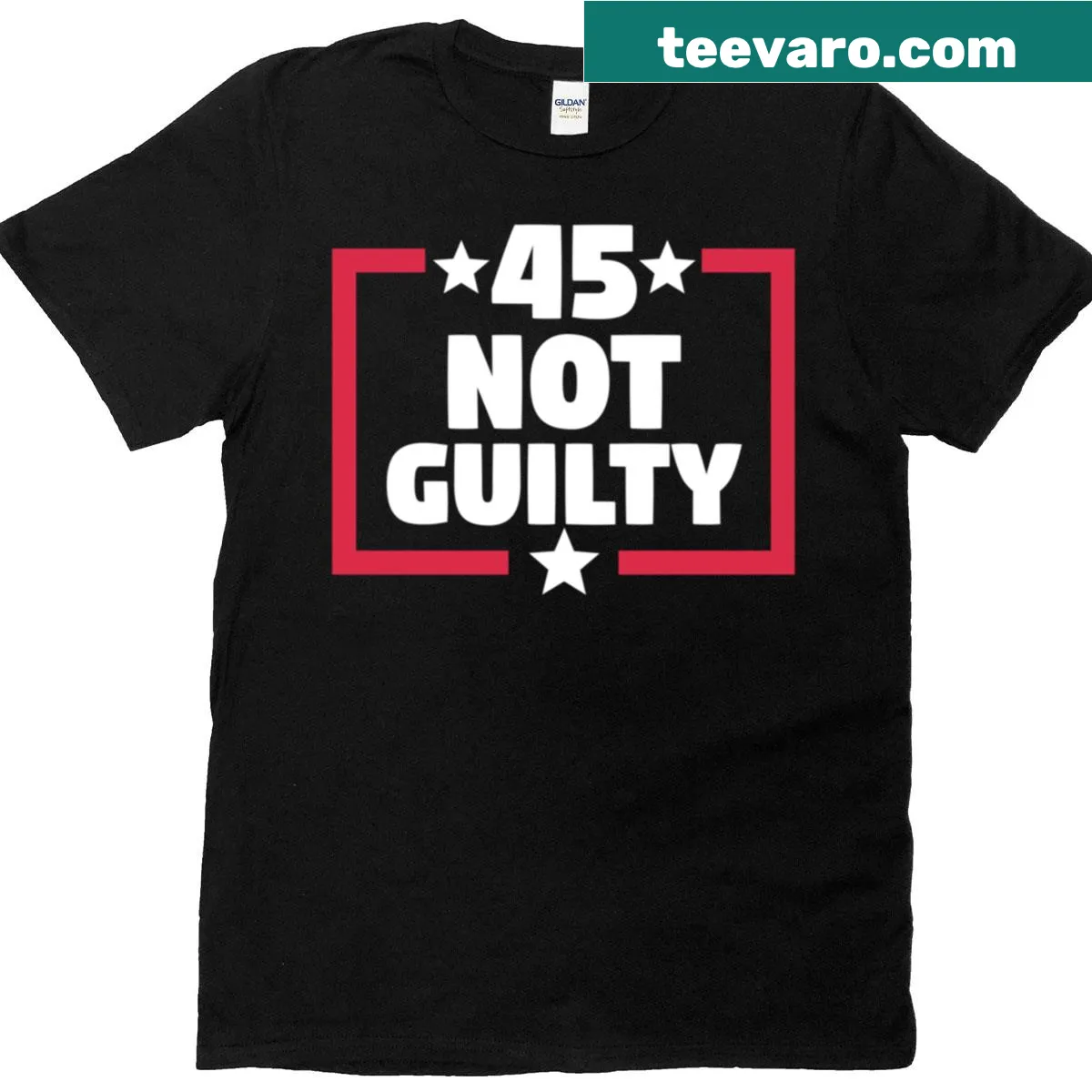 Pro-Trump t-shirt with 'Trump Not Guilty' text — on a men's t-shirt