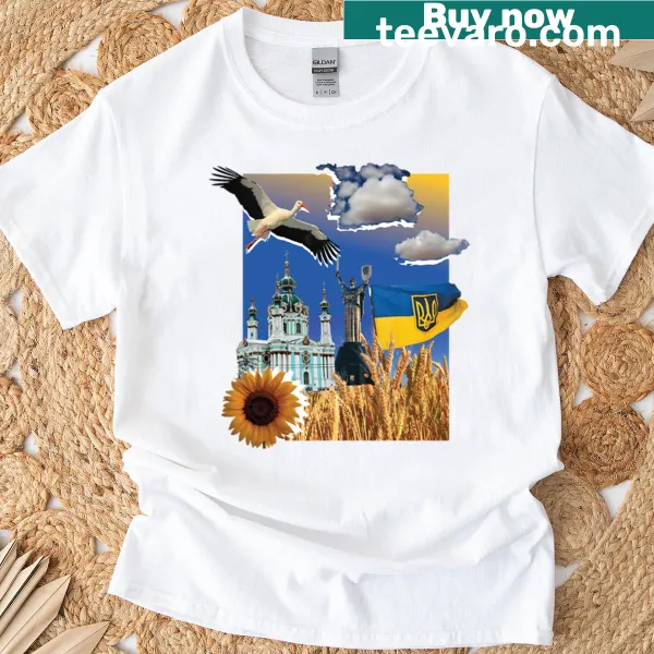Collage design representing Ukrainian culture on a T-shirt