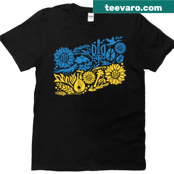 T-shirt featuring the Ukrainian flag design.