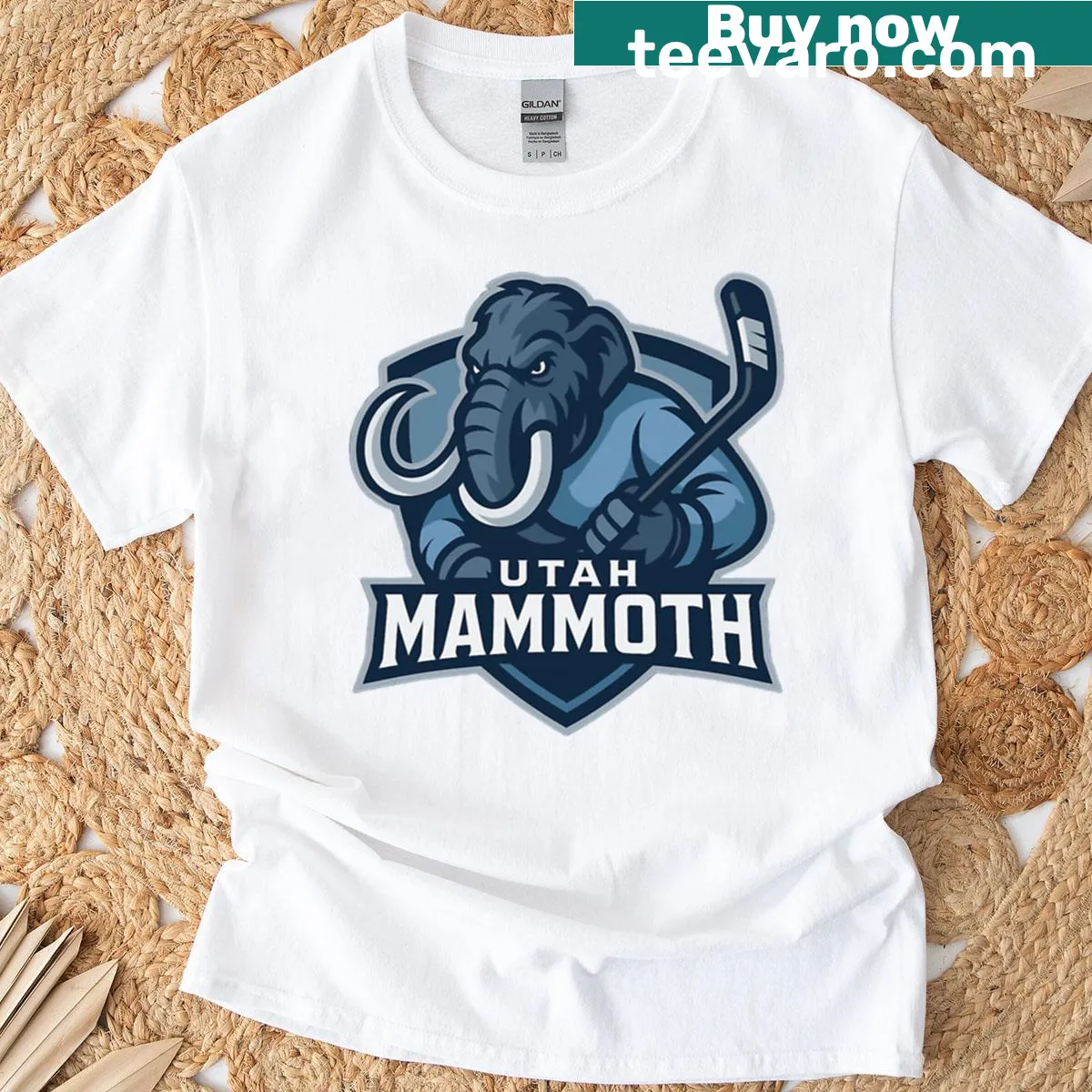 Utah Mammoth-themed hockey T-shirt with bold design — on a men's t-shirt