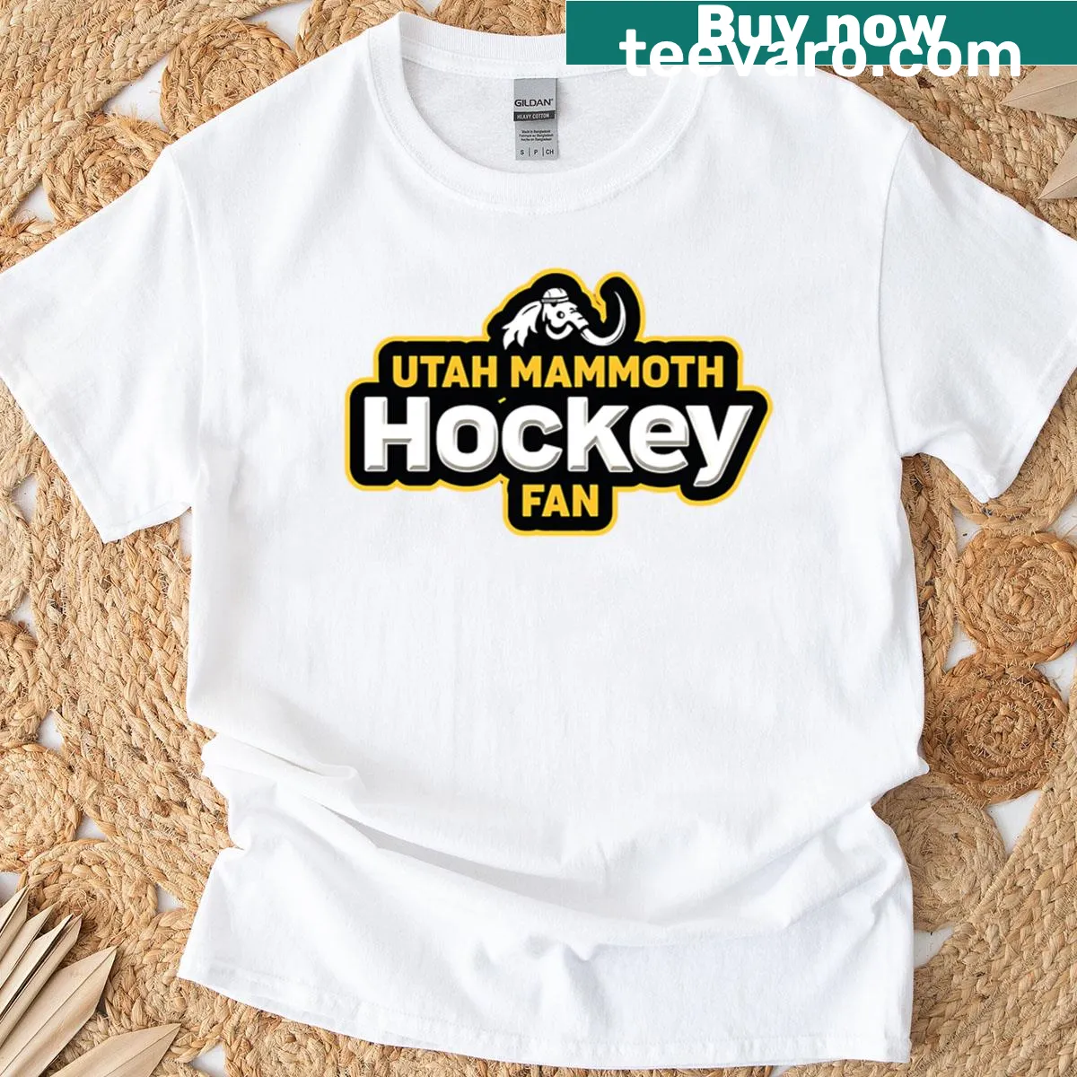 Hockey fan T-shirt featuring a mammoth design for Utah supporters — on a men's t-shirt