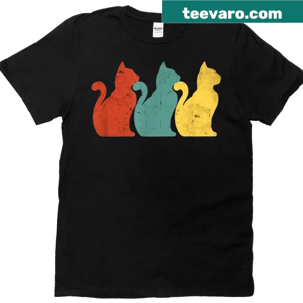Vintage-style t-shirt featuring playful cats in nostalgic design