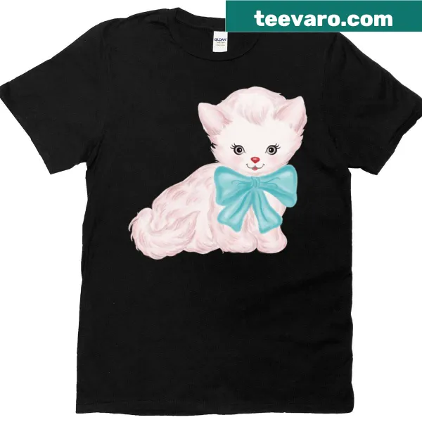 Vintage kitten t-shirt with cute graphic of a kitten wearing a blue bow
