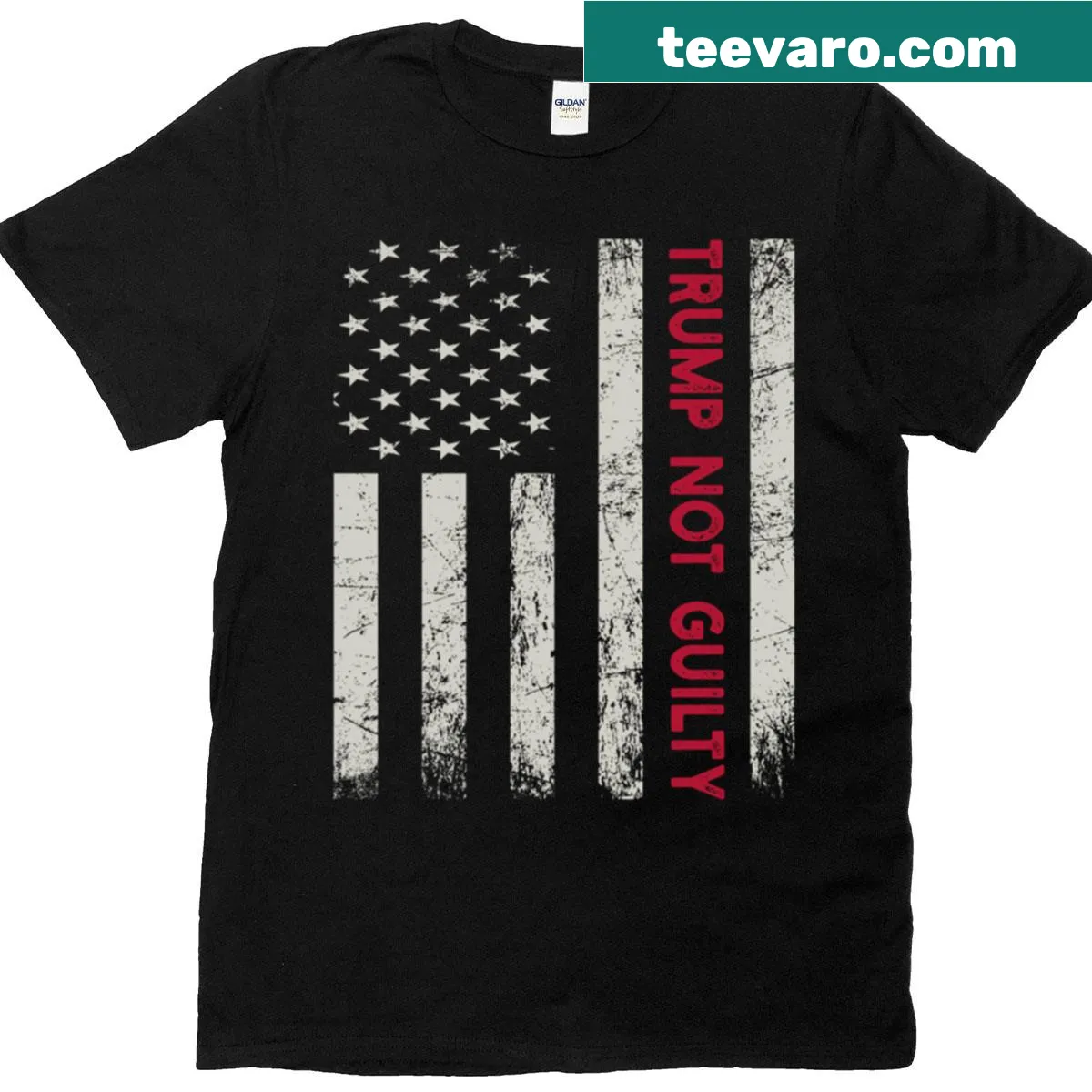 Vintage-style T-shirt with 'Not Guilty' and American flag — on a men's t-shirt